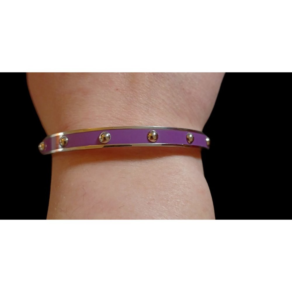 Coach Silver Tone Purple Enamel 7.5" Studded Bangle Bracelet